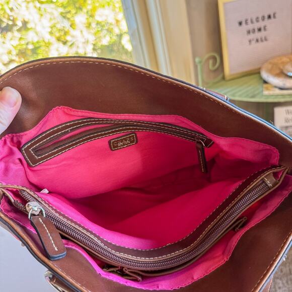 🎀 Y2K CHAPS Hot Pink Logo Shoulder Bag | Barbiecore Monogram & Brown Trim - Picture 6 of 7